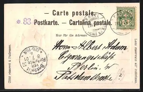 AK Basel, Strassburger Denkmal, Passepartout mit Helvetia