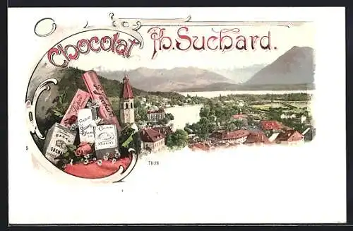 Künstler-AK Thun, Reklame Chocolat Ph. Suchard