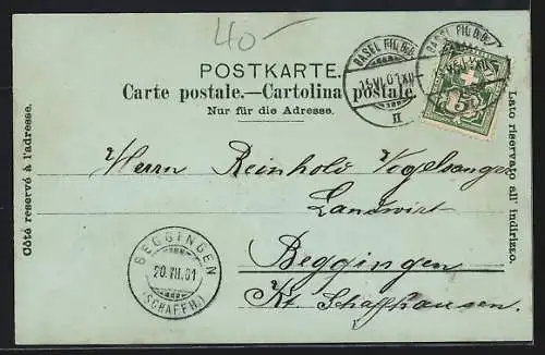 Mondschein-Lithographie Basel, Rathaus und Flusspartie