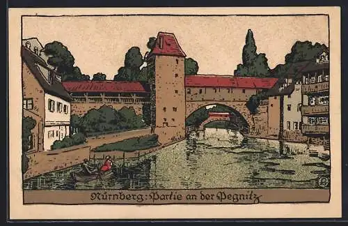 Steindruck-AK Nürnberg, Ortspartie an der Pegnitz