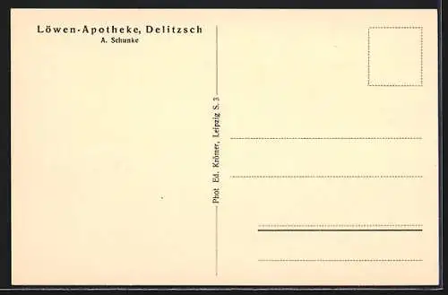 AK Delitzsch, Löwen-Apotheke A. Schunke, Innenansicht Ladenraum mit Tresen