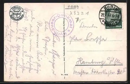 AK Tothenburg, Ortspartie, Denkmal Kaiser Wilhlem I. auf dem Kyffhäuser, Barbarossa-Höhle