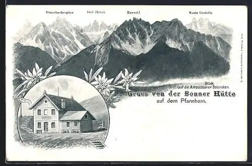 AK Bonner Hütte auf dem Pfannhorn, Passepartout mit Edelweiss