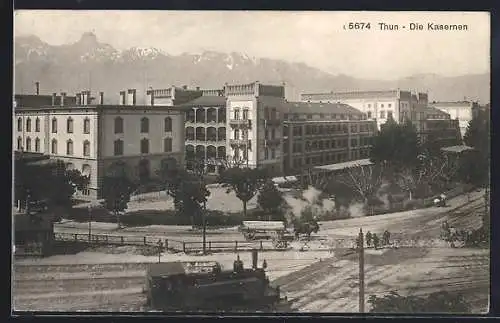 AK Thun, Die Kaserne mit Stockhornkette, Dampflokomotive