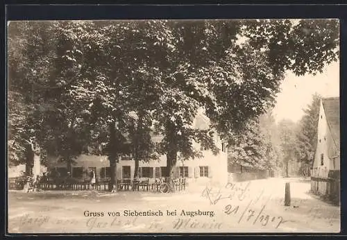 AK Augsburg, Gasthof Siebentisch mit Strasse