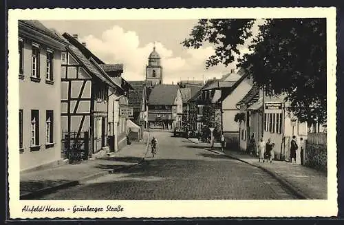 AK Alsfeld /Hessen, Grünberger Strasse mit Hotel-Pension Stadtpark