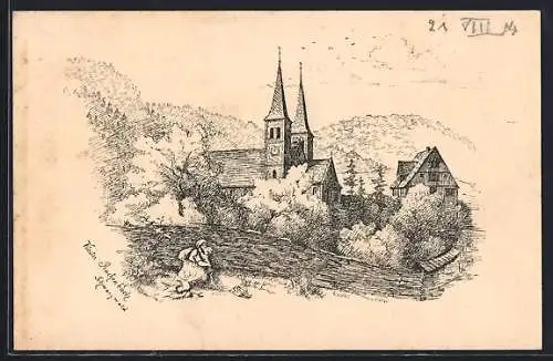 Künstler-AK Kloster Reichenbach / Freudenstadt, Ansicht aus der Vogelschau