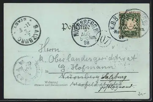 Mondschein-AK Freising, Teilansicht vom Gasthaus Lindenkeller aus