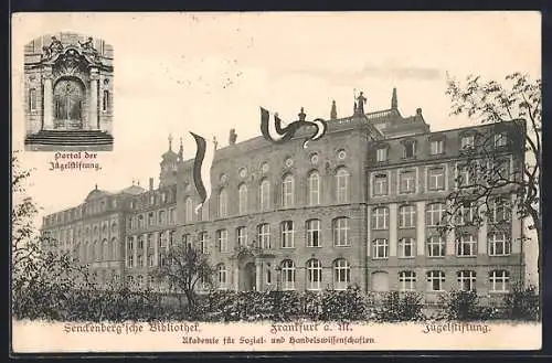 AK Frankfurt-Westend, Senckenberg`sche Bibliothek, Portal der Jügelstiftung