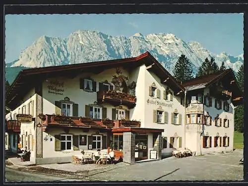AK Krün /Oberbayern, Gasthof-Pension-Metzgerei Schöttelkarspitz