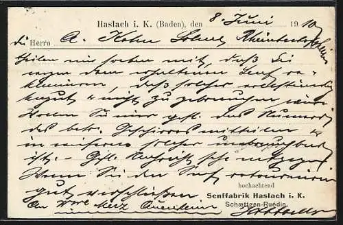 AK Haslach i. K., Senf-FabrikSchaettgen-Ruédin, Gegründet 1854