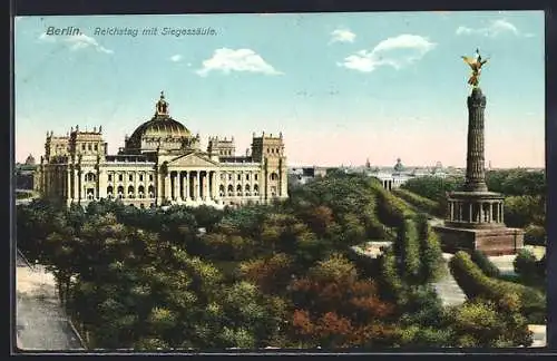 AK Berlin, Reichstag mit Siegessäule