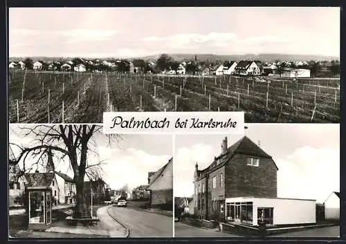 AK Palmbach bei Karlsruhe, Teilansicht, Strassenpartie mit Telefonzelle, Gebäudeansicht