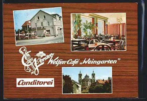 AK Weingarten / Württ., Welfen-Cafe-Konditorei, Innenansicht, Kirche