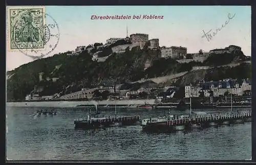 AK Ehrenbreitstein /Koblenz, Burg Ehrenbreitstein vom Wasser aus