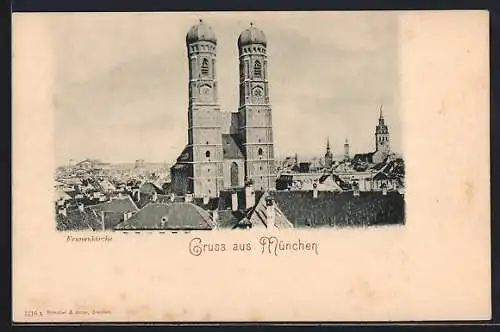 AK München, Teilansicht mit Frauenkirche