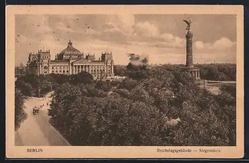 AK Berlin, Reichstagsgebäude und Siegessäule aus der Vogelschau