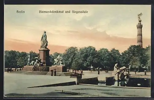 AK Berlin, Bismarckdenkmal u. Siegessäule, Panorama