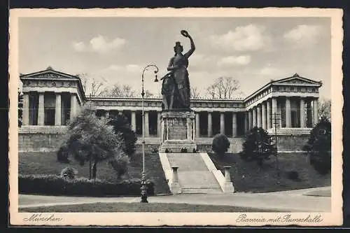 AK München, Ruhmeshalle mit Bavaria, Frontansicht