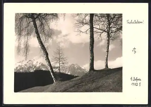 Foto-AK Adalbert Defner: Gebirgslandschaft mit Ostergruss