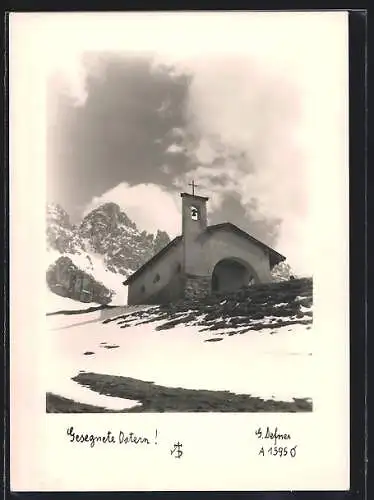 Foto-AK Adalbert Defner: Gesegnete Ostern! Kirche im Winter