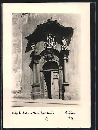 Foto-AK Adalbert Defner: Wels, Portal der Stadtpfarrkirche