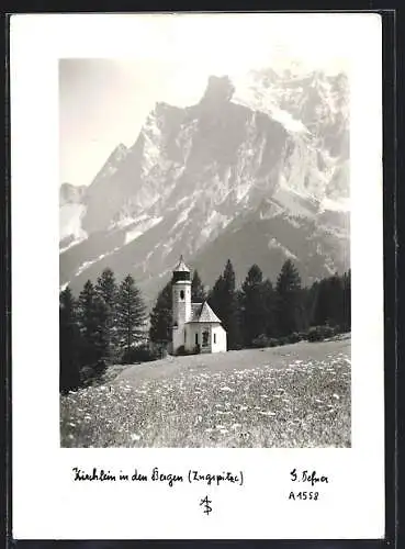 Foto-AK Adalbert Defner: Zugspitze, Kirchlein in den Bergen