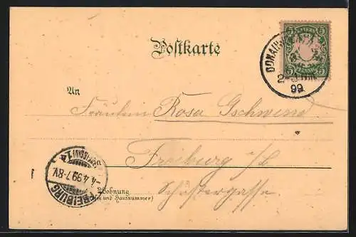 Mondschein-Lithographie Donauwörth, Teilansicht mit Flusspartie