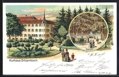 Lithographie Ditzenbach, Kurhaus und Quelle