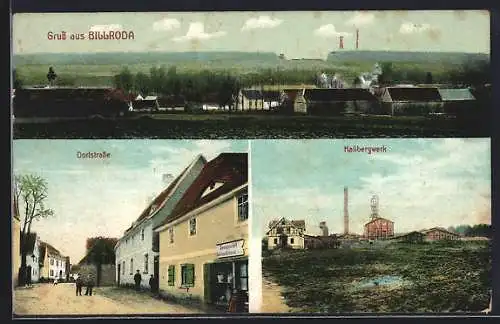 AK Billroda, Dorfstrasse, Kalibergwerk und Totalansicht