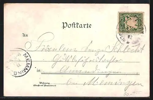 Lithographie Illertissen, kath. und evang. Kirche, Bahnhof, Rathaus und Schloss