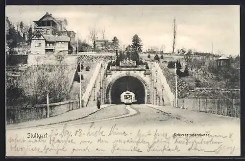 AK Stuttgart, Strassenbahn im Schwabenstrassentunnel