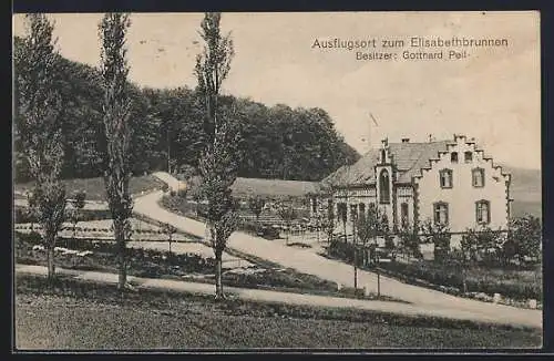 AK Marburg /Lahn, Gasthaus Restaurant zum Elisabethbrunnen Kaspar Schmidt mit Strasse