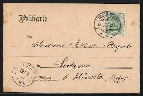Lithographie Oestringen, Hauptstrasse, Rathaus, Schulhaus