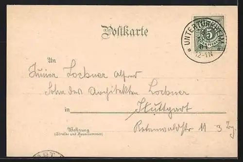 Lithographie Untertürkheim, Gasthof zur Krone, Ortsansicht