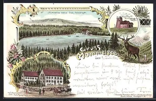 Lithographie Seebach / Schwarzwald, Gasthaus zum Wolfsbrunnen, Mummelsee, Signalturm