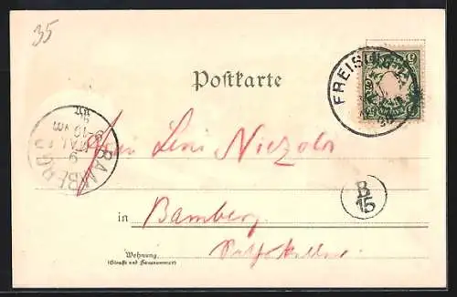 Lithographie Freising, Panoramablick auf die Ortschaft