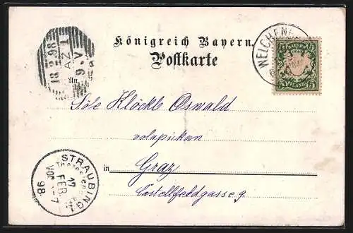 Lithographie Deggendorf, Gnadenkirche mit Kloster, Pfarrkirche, Stadtplatz
