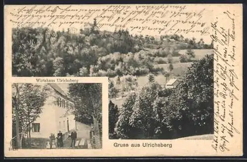 AK Ulrichsberg / Deggendorf, Gasthaus Ulrichsberg, Blick zum Ort