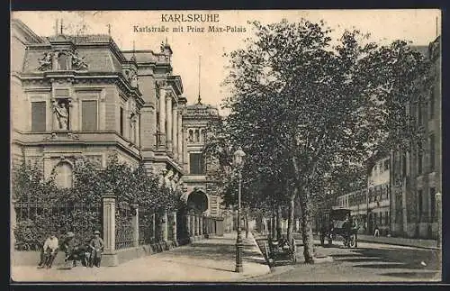 AK Karlsruhe, Karlstrasse mit Prinz Max-Palais