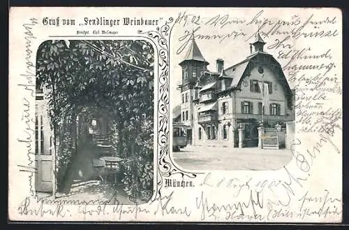 AK München, Gasthaus Sendlinger Weinbauer, Bes. Carl Weilmayer