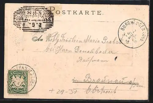 Passepartout-Lithographie Burghausen / Salzach, 40-jähriges Gründungsfest des Kriegervereins 1900, Panorama und Wappen