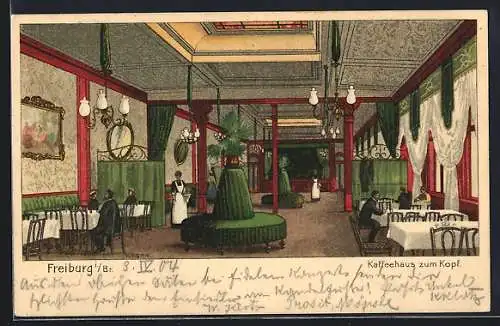 Lithographie Freiburg i. Br., Café zum Kopf, Innenansicht