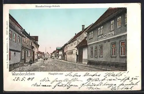 AK Wandersleben, Gasthof zum Löwen und Haushaltungs-Schule in der Hauptstrasse
