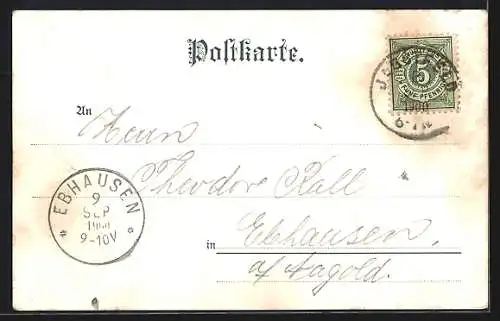 Lithographie Jagstfeld, Lang`sches Soolbad und Totalansicht