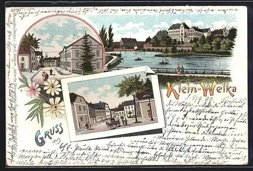 Lithographie Klein-Welka, Ortsansicht, Strassenpartie