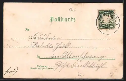 Lithographie Geiselwind, Geschäft C. A. Endres, Villa Cabolet, Unterer u. Oberer Marktplatz, Gesamtansicht