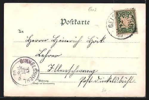 Lithographie Geiselwind, Marktplatz, General Murmann-Denkmal und Totalansicht