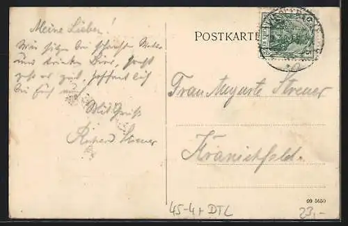 AK Vieselbach, Gauturnfest 1909, Turner mit Fahne, Ortspanorama