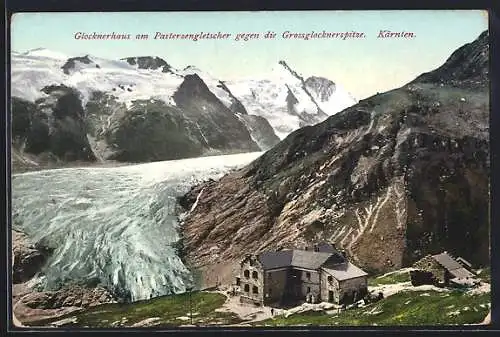 AK Glocknerhaus am Pasterzengletscher gegen die Grossglocknerspitze